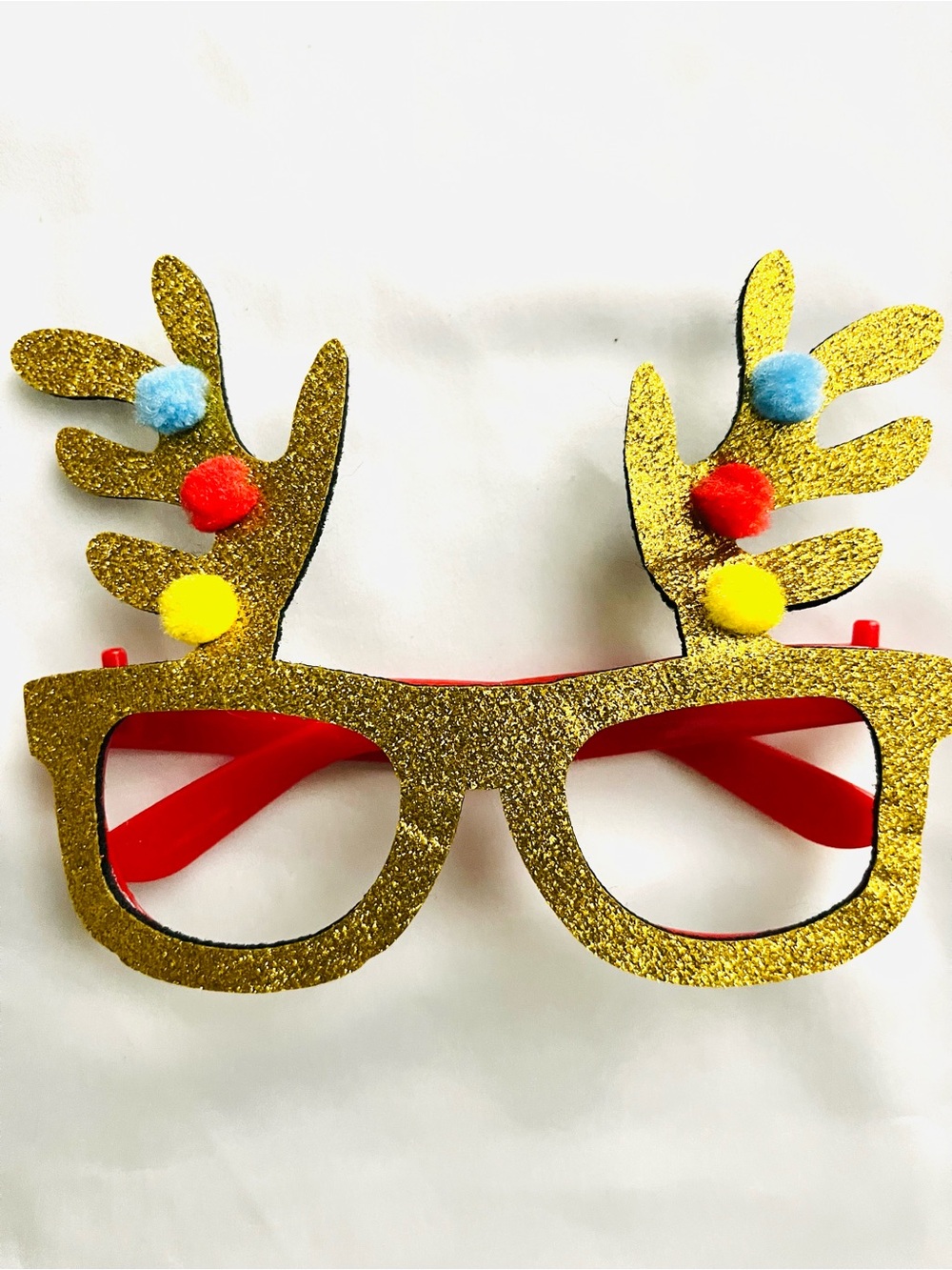 Gold Glitter Reindeer Novelty Glasses - Holiday Family Fun Photos Party - New - Picture 2 of 3